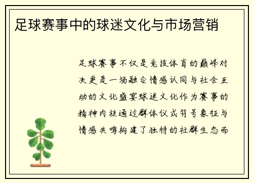 足球赛事中的球迷文化与市场营销